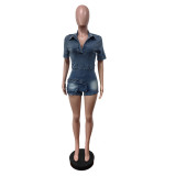 Women Denim Washed Stretchy Pocket Jumpsuit
