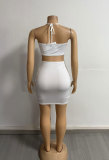 Women solid flower Halter Neck Strapless Top and Skirt two-piece set