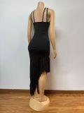 Women Beaded sexy off-shoulder Backless irregular solid bodycon dress
