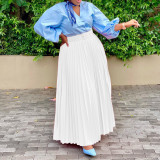 Women Elegant Pleated Style Skirt with Belt