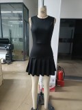 Women Casual Sleeveless Elegant Solid Ruffled Mini Dress