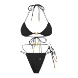 Women Solid Stretchy Rope Butterfly Decoration Sexy Lace-Up Swimsuit Two Pieces