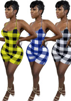 Women Sexy Printed Plaid Romper Women Sexy Printed Plaid Romper