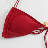 Women Solid Stretchy Rope Butterfly Decoration Sexy Lace-Up Swimsuit Two Pieces