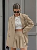 Women Casual Blazer and Pleated Skirt Two-piece Set