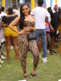 Women printed sexy suspender top and pants two-piece set
