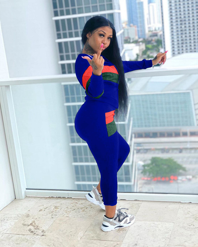 Women Sports Contrast Color Top and Pants Two-piece Set