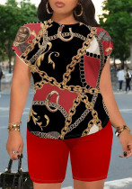 Women Fashion Printed Short Sleeve T-shirt and Shorts Two-piece Set Women Fashion Printed Short Sleeve T-shirt and Shorts Two-piece Set