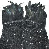 Women Sequin Feather Sleeveless Dress