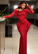 Women mesh sexy long-sleeved off-shoulder top and skirt two-piece set Women mesh sexy long-sleeved off-shoulder top and skirt two-piece set