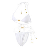 Women Solid Stretchy Rope Butterfly Decoration Sexy Lace-Up Swimsuit Two Pieces