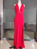 Women sexy halter neck beaded split maxi dress