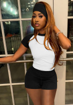 Women Spring and Summer Contrast Color Sports Top and Shorts Two-Piece Set with Hairband Women Spring and Summer Contrast Color Sports Top and Shorts Two-Piece Set with Hairband