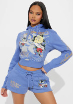Women Print Hoodies and and Shorts Two-Piece Set Women Print Hoodies and and Shorts Two-Piece Set