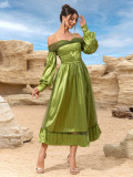 Women Spring and Summer Sexy Strapless Raglan Sleeve Dress
