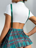 Plus Size Women Sexy Bra Plaid Skirt Sexy Lingerie Set