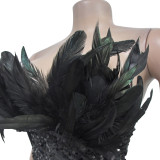 Women Sequin Feather Sleeveless Dress