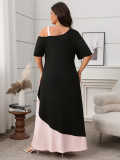 Women Spring and Summer Solid Patchwork Suspender Short Sleeve Dress