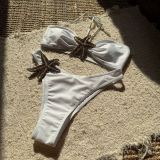 Women Solid Starfish Applique Embroidery Sexy Lace-Up Swimsuit Two Pieces