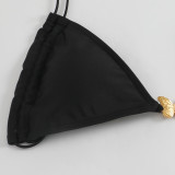 Women Solid Stretchy Rope Butterfly Decoration Sexy Lace-Up Swimsuit Two Pieces