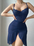 Women lace see-through mesh dress thong sexy lingerie