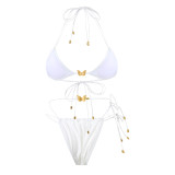 Women Solid Stretchy Rope Butterfly Decoration Sexy Lace-Up Swimsuit Two Pieces