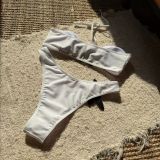 Women Solid Starfish Applique Embroidery Sexy Lace-Up Swimsuit Two Pieces