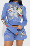 Women Print Hoodies and and Shorts Two-Piece Set