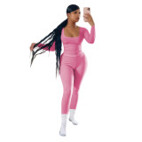 Women Casual Ribbed Solid Top and Pants Two-Piece Set