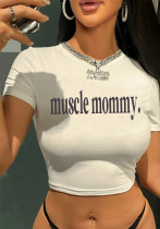 Women Spring Summer Letter Printed Contrast Color Short Sleeve T-shirt