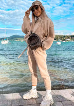 Women Casual Solid Hoodies and Pants Two-piece Set