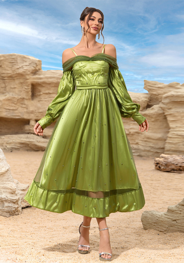 Women Spring and Summer Sexy Strapless Raglan Sleeve Dress