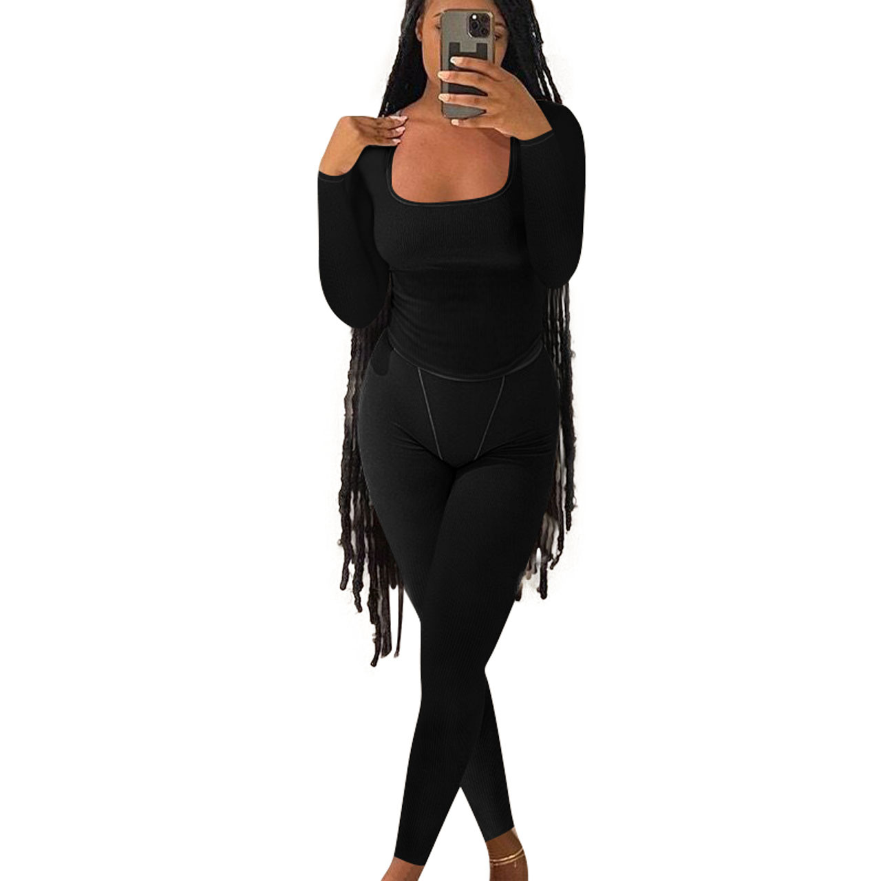 Women Casual Ribbed Solid Top and Pants Two-Piece Set