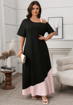 Women Spring and Summer Solid Patchwork Suspender Short Sleeve Dress