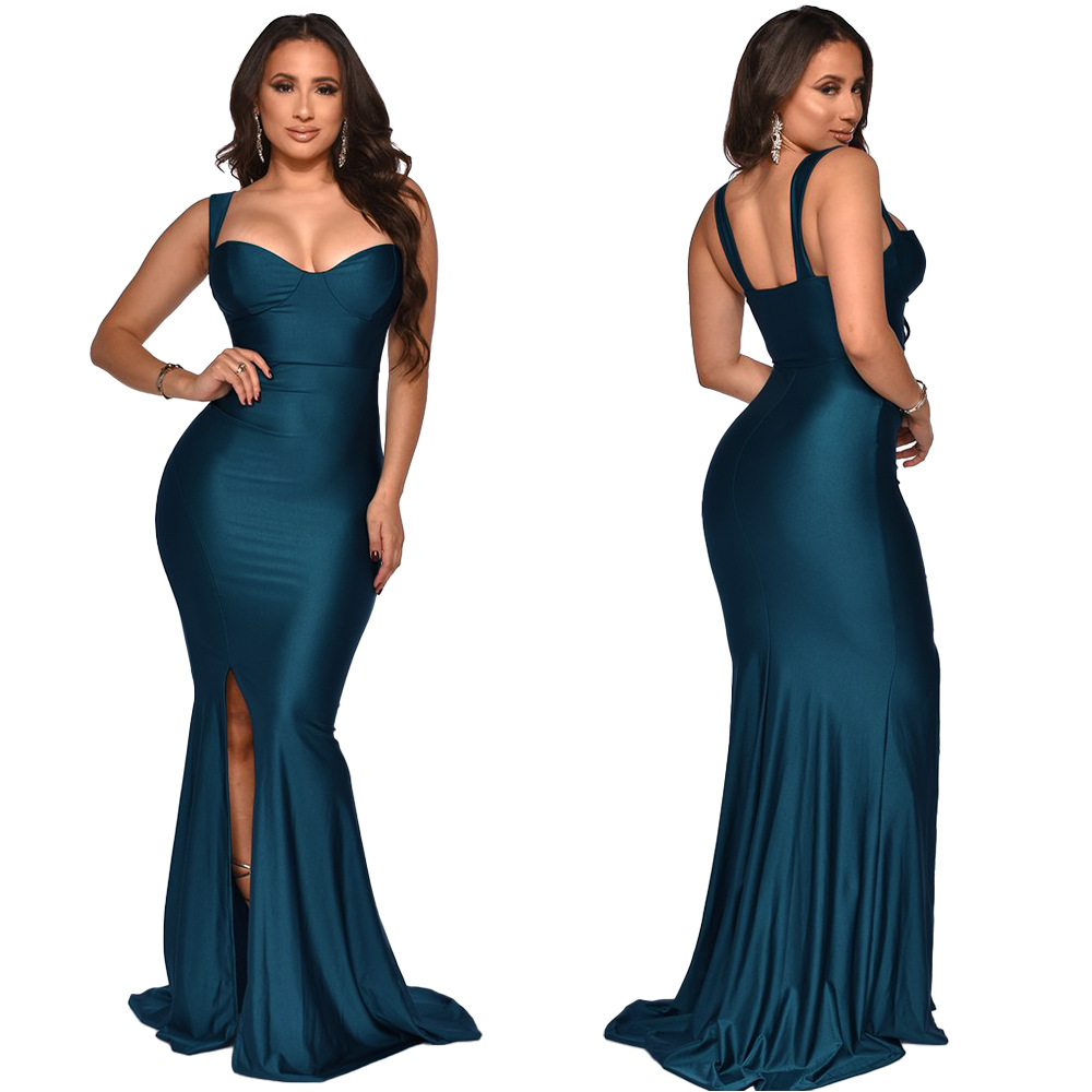 Women’s Spring Summer Fashion Strap Slit Slim Maxi Dress