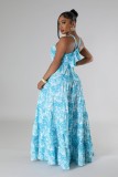 Fashion Printed Halter Neck A-line Maxi Dress