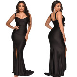 Women’s Spring Summer Fashion Strap Slit Slim Maxi Dress