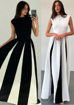 Women’s Elegant Evening Gown Contrast Patchwork Sleeveless Maxi Dress