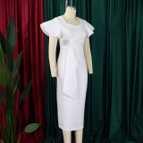 Women Elegant Ruffle Solid Bodycon Dress