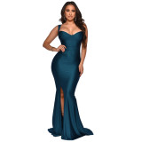 Women’s Spring Summer Fashion Strap Slit Slim Maxi Dress