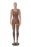 Leopard Print Sleeveless Square Neck Low Back Jumpsuit for Women