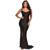 Women’s Spring Summer Fashion Strap Slit Slim Maxi Dress