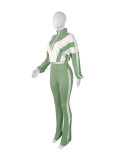 Women’s Casual Sportswear Color Block Slim Waist Two-Piece Jogger Set