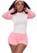 Women’s Activewear Contrast Color Sportswear Long-Sleeve Top Shorts Two Piece Set Women’s Activewear Contrast Color Sportswear Long-Sleeve Top Shorts Two Piece Set