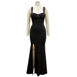 Women’s Spring Summer Fashion Strap Slit Slim Maxi Dress