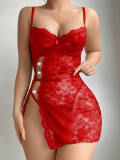 Erotic Lingerie Sexy Strap See Through Lace Hollow Slit Night Dress