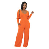 Women’s Fashion Ribbed High-Stretch Cape Top Sleeveless Jumpsuit Set