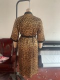 Plus Size Women's Nightgown Brown Leopard Print Casual Home Clothes