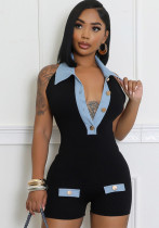 Women’s Summer Fashion Slim Fit Contrast Denim Short Jumpsuit Women’s Summer Fashion Slim Fit Contrast Denim Short Jumpsuit