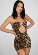 Women’s Spring Summer Leopard Sequin Strapless Hollow Bodycon Dress Women’s Spring Summer Leopard Sequin Strapless Hollow Bodycon Dress